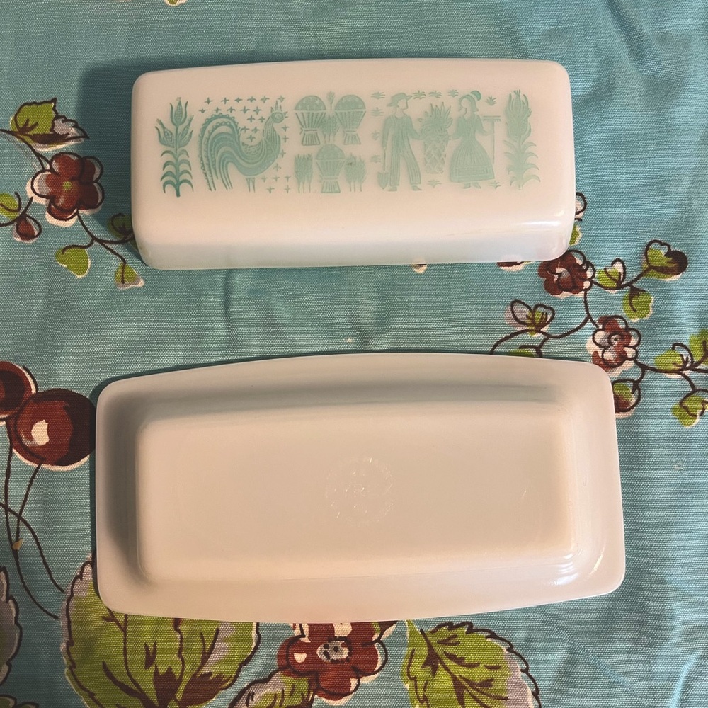 Pyrex Amish Butter Print Turquoise Blue Vintage Butter Dish